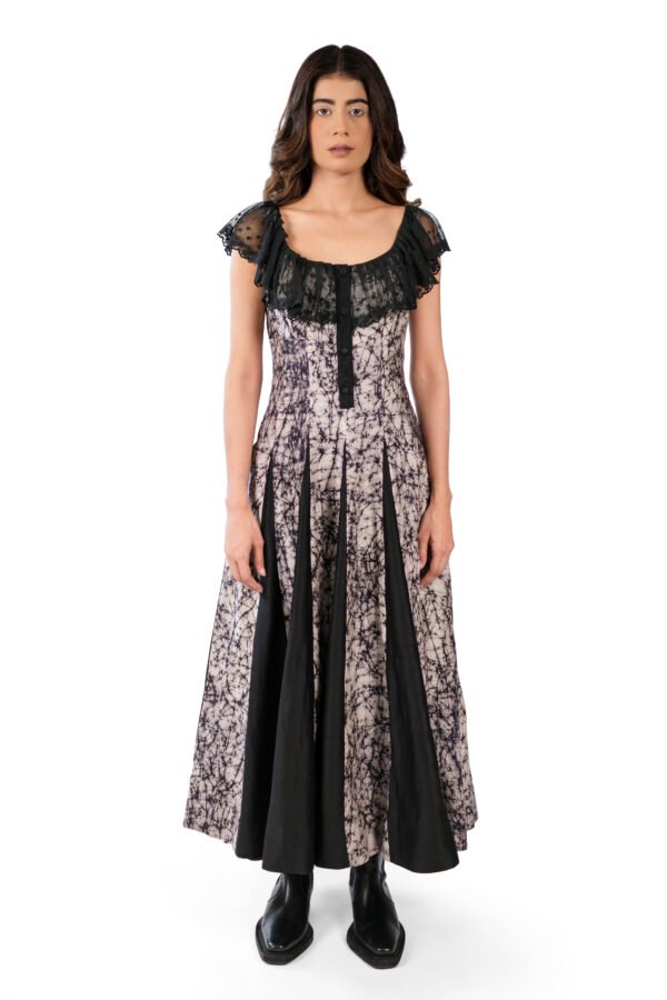 Indigo Batik Silk Godet Dress